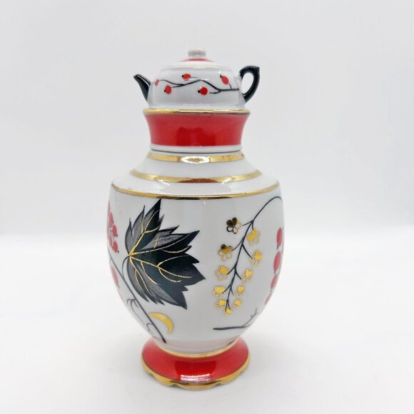 Vintage USSR Lomonosov porcelain hand painted Tea Caddy Jar Red Currant - Picture 1 of 9